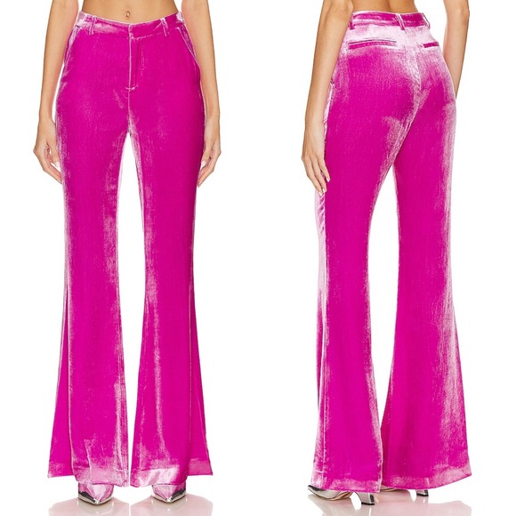 L'AGENCE Pants - L'Agence Lane Flared‎ Trouser 2 Hot Pink Silk Blend Velvet Wide Leg French Chic